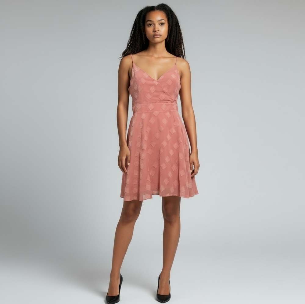 Dynamite Peach Color Fit-and-Flare Textured Pattern Strappy Mini Dress Medium